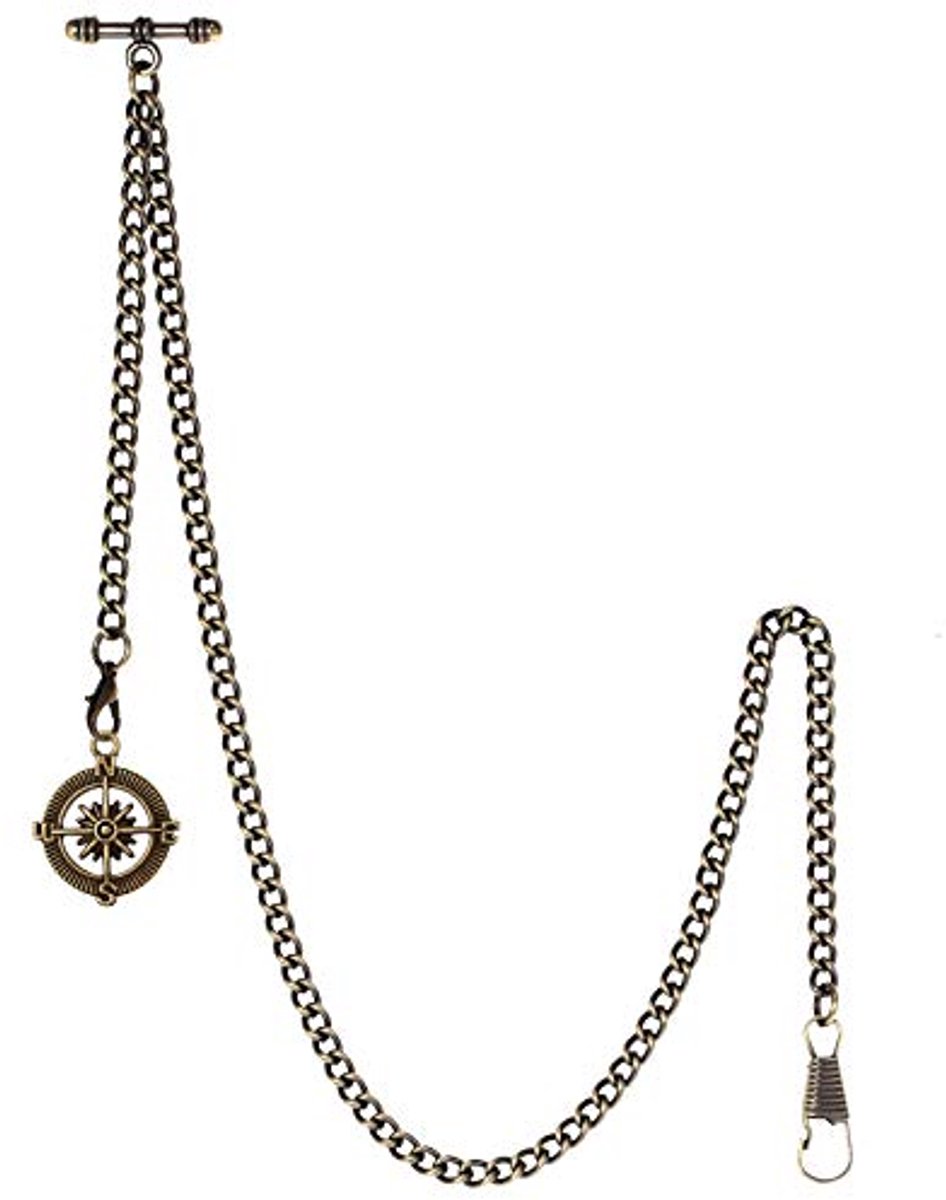 Mannen Pocket Horloge met Antiek Kompas Design en Curb Link Sleutelhanger