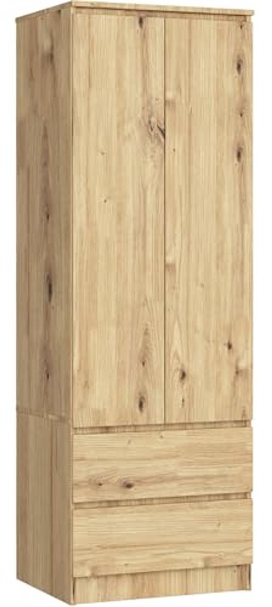 Kast Met 2 Deuren en 2 Laden | Slaapkamer Opbergmeubel | L60 x H180 x D51 cm | Laminaat Pa