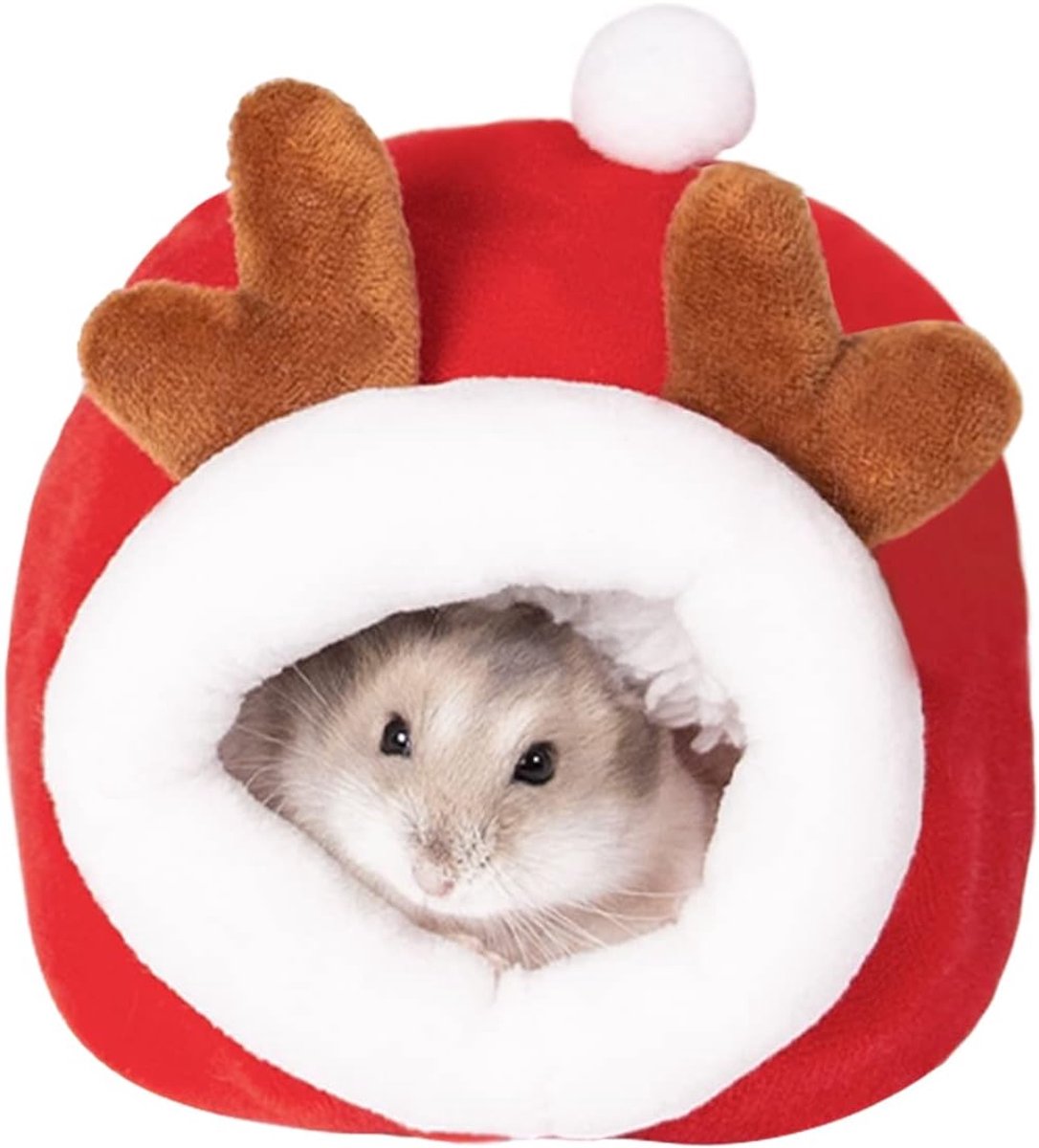 Daity Hamsterbed - Mini zacht en warm hamsterhuisje - Schattig antislip hamsterslaaphuisje - Klein dierenbed - Geschikt voor dwerghamsters - mini-egels en kleine huisdieren (Rood)