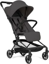 Donkergrijze lichtgewicht buggy met zonnekap, 5-puntsgordel en boodschappenmand.