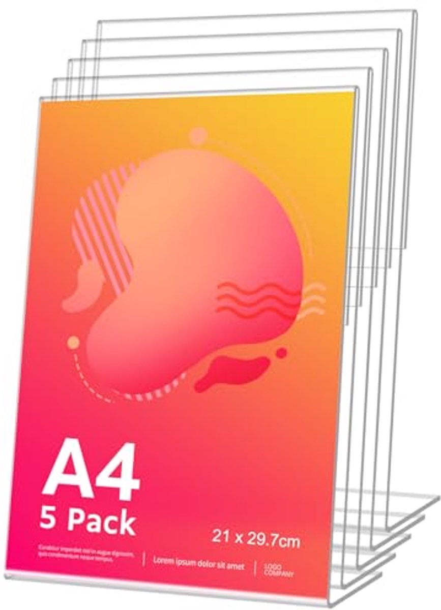 Image of 5 stuks A4 tafelstandaard - L-vorm acryl prijskaarthouder voor brochures, menukaarten en flyers