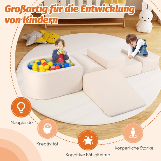 COSTWAY 5-delige schuimbouwstenen, reuzenbouwstenen met ballenbad, grote bouwstenen om te ravotten en te klimmen, klimblokken, zachte bouwstenen voor speelkamer, kinderkamer (beige) van COSTWAY — afbeelding 5