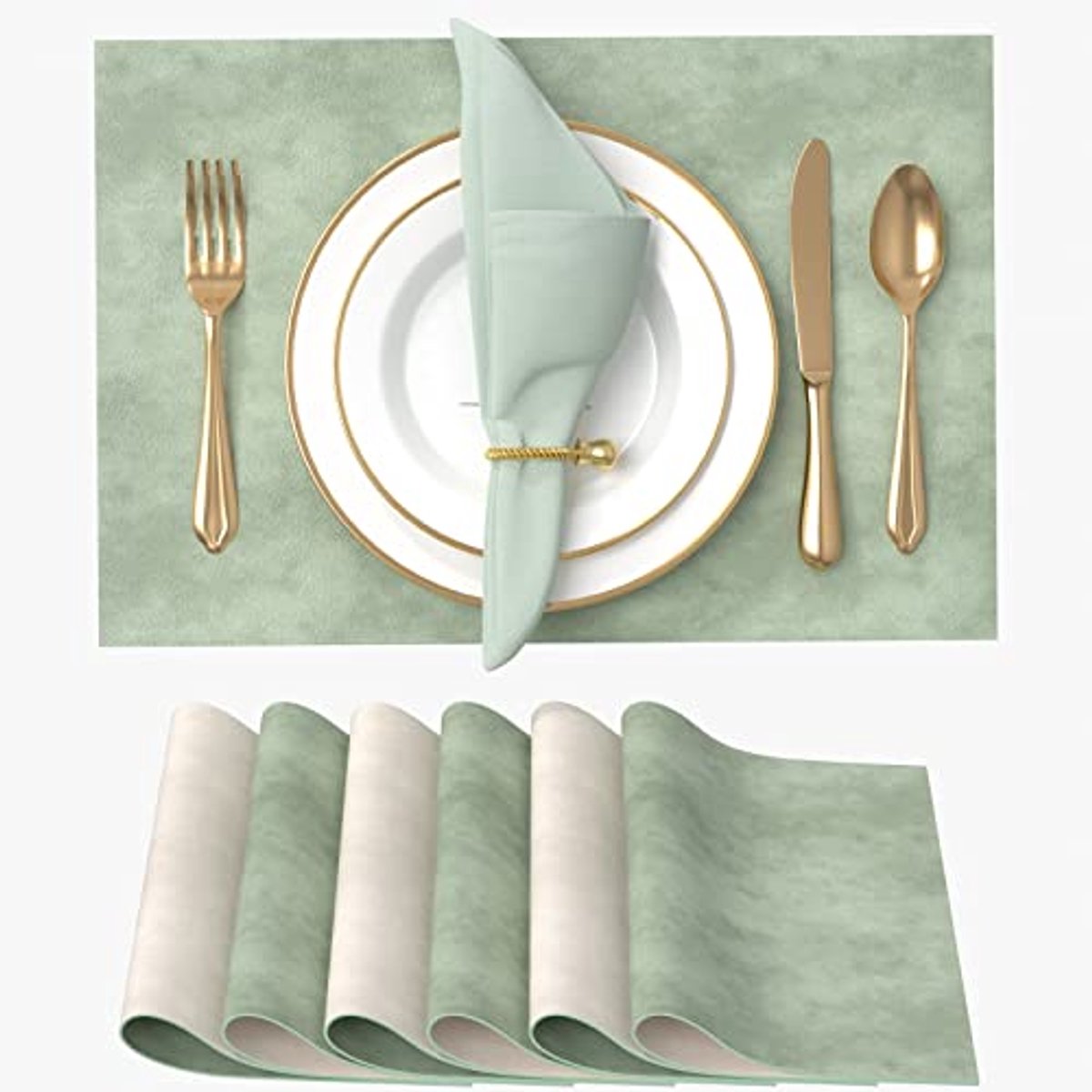 Set van 6 Hittebestendige Tafelmatten - Anti-slip PU Leren Placemat 45x30cm
