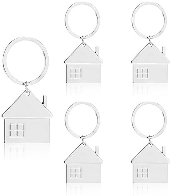 Metalen Sleutelhangers - 5 Stuks - Zilveren Huissleutels en Familiesleutelringen - 7.5 cm