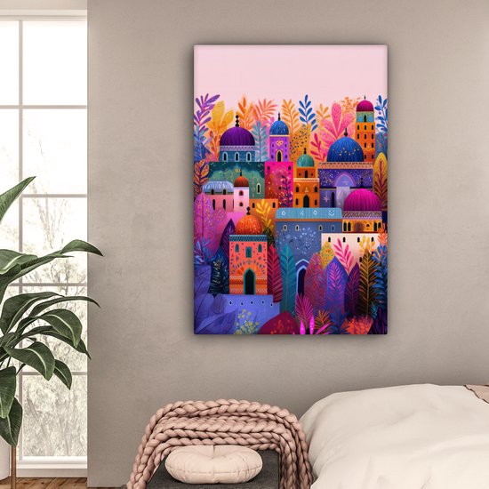 Tableau sur toile 80x120 cm - Décoration murale exclusive - Paradis coloré - Vivant - Islamique - Décoration murale pour salon - Décoration de chambre - Accessoires de chambre - Peintures sur toile