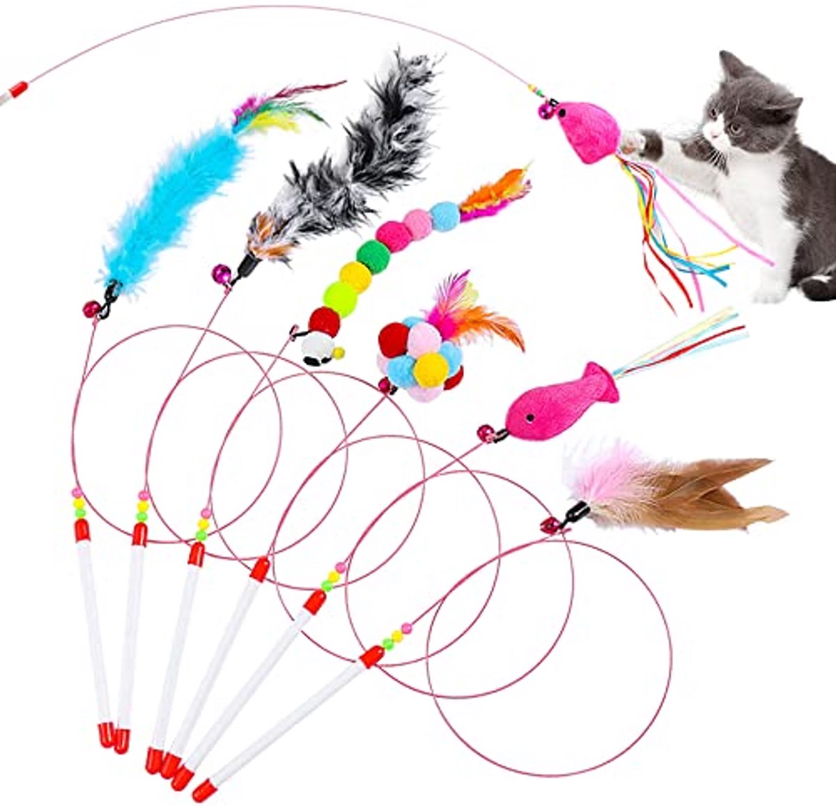 Interactief Kattenspeelgoedset voor Katten - 7 Stuks met Hengel en Veren