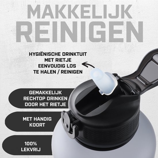 Detail van de grijze DUTCH'D waterfles dop met rietje, hygiënisch en makkelijk te reinigen.