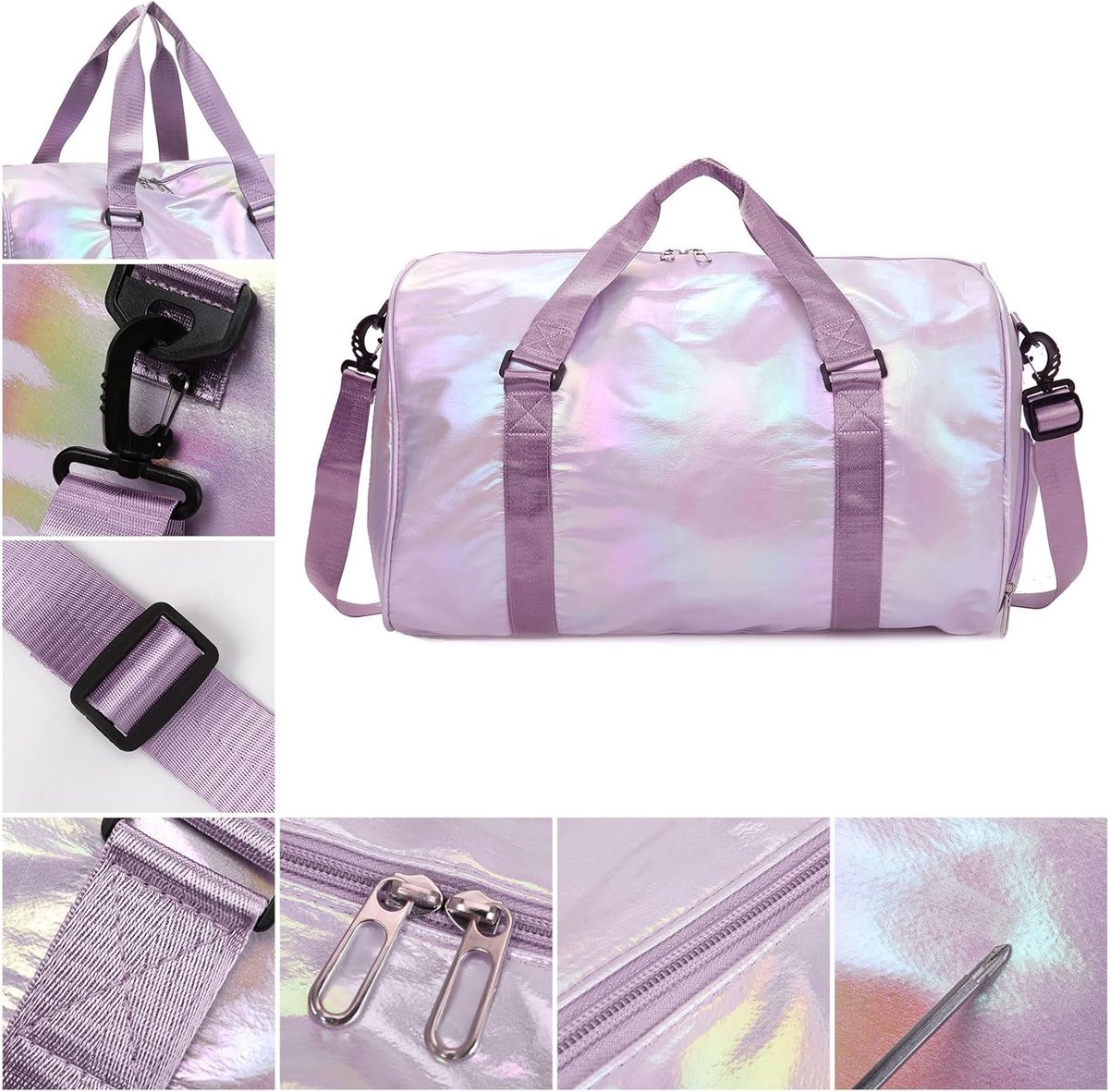 Sporttas dames - Sporttas meisjes - Sporttas met schoenenvak - Waterdichte sporttas - Danspakket voor kinderen - Weekendtas Dames - Sporttas - Kleine sporttas - Perfect voor sport, fitness en reizen - 48*26*39 cm - Paars thumbnail 4