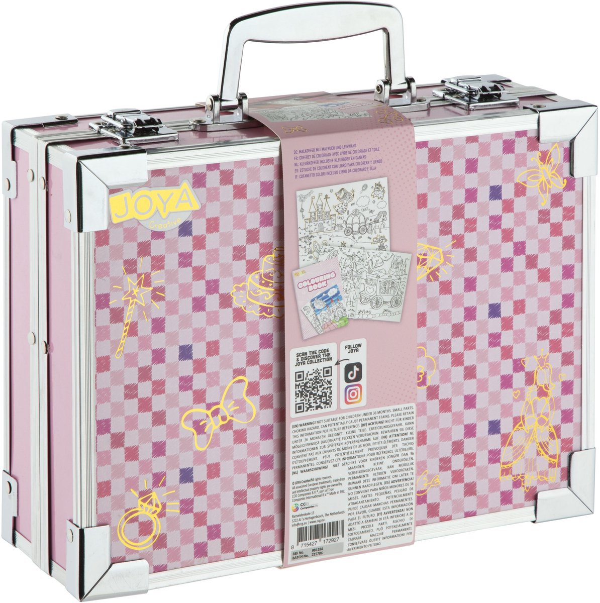 Luxe Kleurkoffer voor Meisjes - Aluminium Schilder- en Teken Koffer - Stiften, Kleurpotloden, Markers, Aquarel Napjes, Krijtjes, Penselen, Canvas & Kleurboek - Creatief Knutselpakket in Koffer - Cadeau voor meisjes vanaf 3 jaar - Joya Creative — afbeelding 3