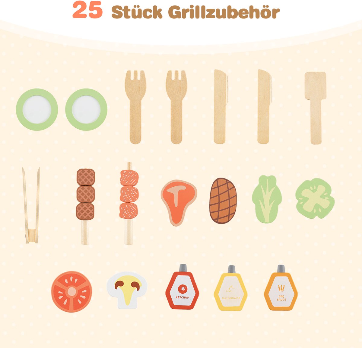 COSTWAY Modderkeuken voor kinderen, outdoor, kinderbarbecue met barbecue-accessoires, BBQ grill speelset met bord en spoelbak, speelkeuken, outdoorkeuken voor jongens en meisjes vanaf 3 jaar — afbeelding 7