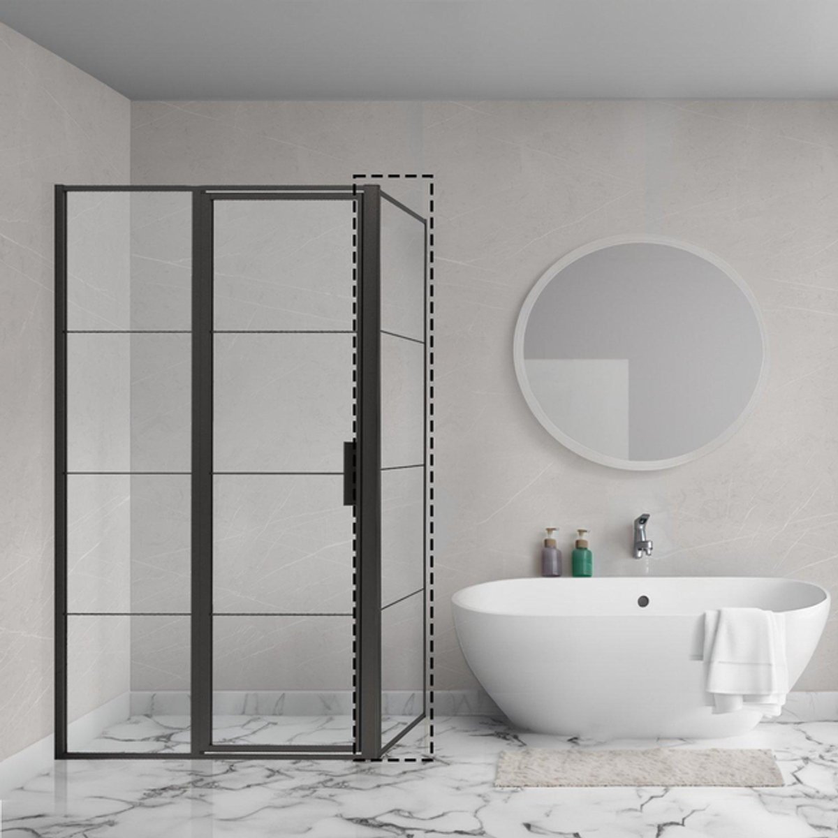 Aqua Vista Triple Zijwand - 110x200 cm - incl. wandbeugel - helder glas - mat zwart