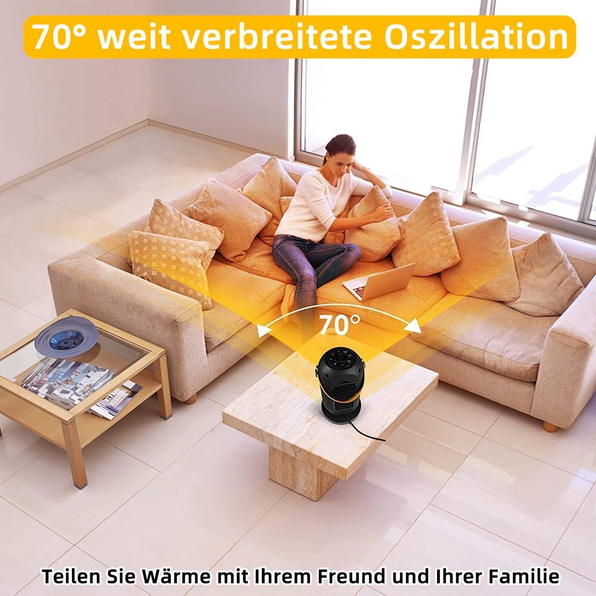 NETTLIFE - Elektrische Kachel - Keramische Ventilatorkachel - Keramische Kachel - 1200W - Heater - 3 Standen - 70° Draaifunctie - Elektrische Verwarming - Zwart – foto 5