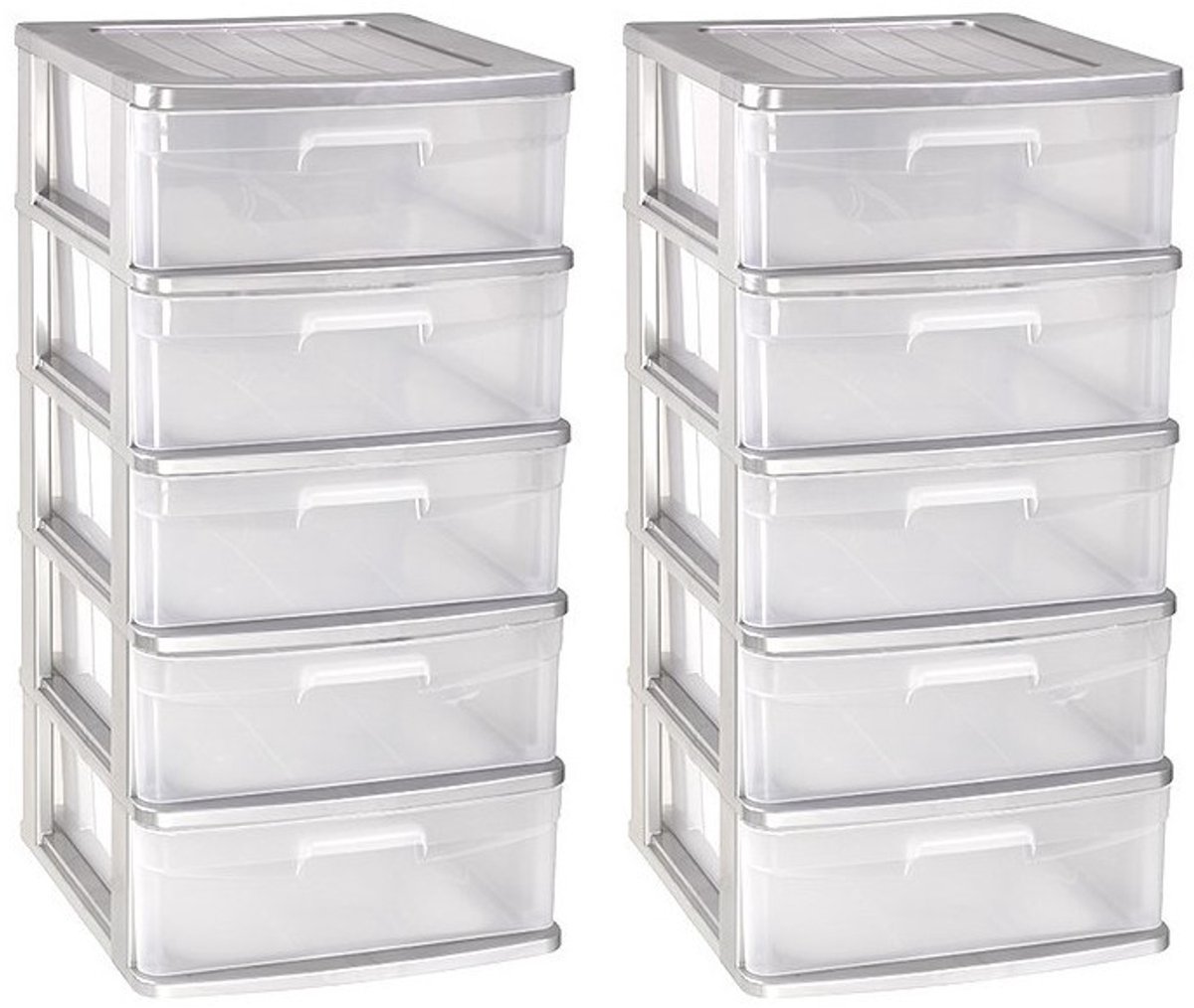 Plasticforte Ladeblok met 2x lades - grijs/transparant - L40 x B39 x H81 cm - grote lades van 24 liter