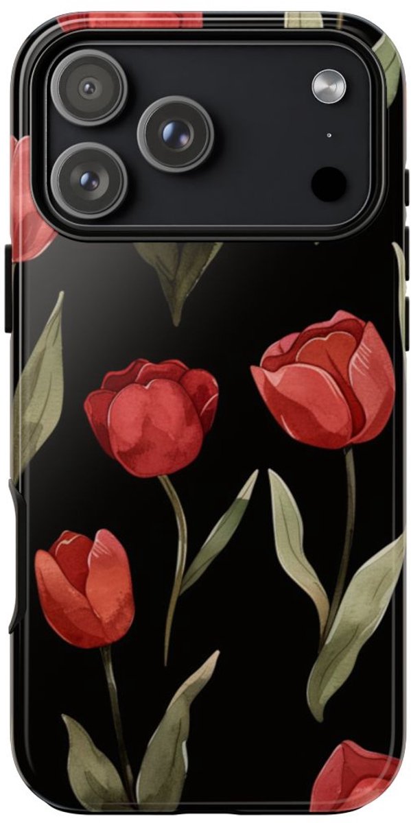 Rode Tulp Bloemenpatroon – Telefoonhoesje Geschikt voor iPhone 17 Pro Max