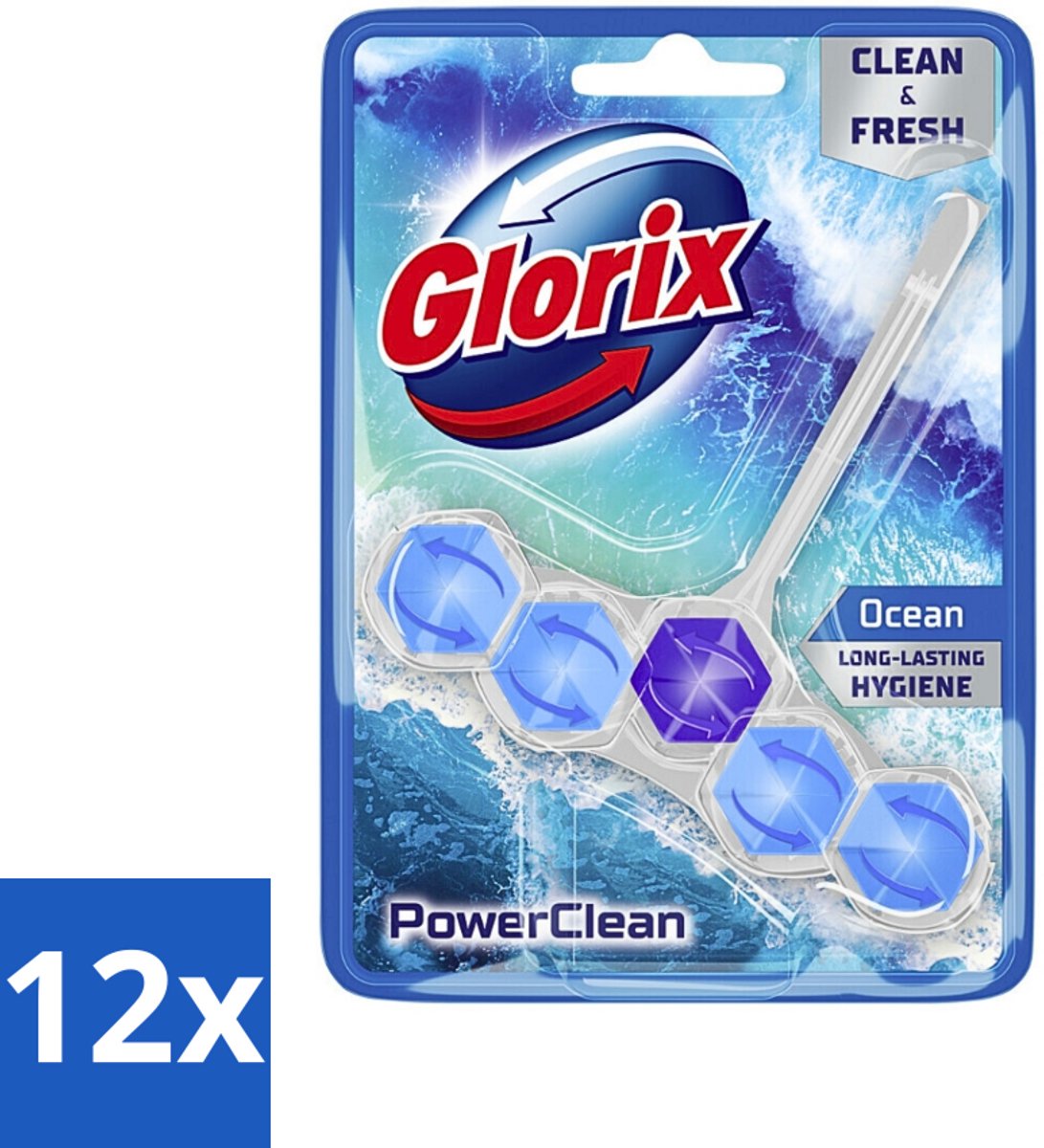 12 x Glorix - Toiletblok - Power Clean Ocean - Frisse Geur - 1 blok - Toiletblok - Toilet Schoonmaken - Frisse Geur - Anti-kalk - Ocean Geur