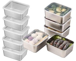 Koelkast Organizerbakken-Voorraadbussen Set-Koelkastopslag- Decoratieve box - Picknickbox voor buiten -Afhaalbox - Voedselopslagdozen-10 stuks - Opbergbox van roestvrij staal - 500ml-Met deksel-draagbaar- Voor het bewaren van voedsel - 13.5*10*6 cm
