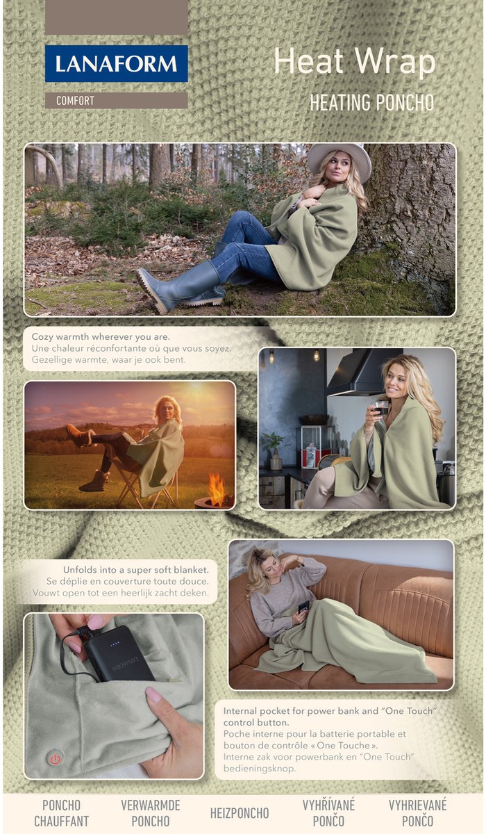 Lanaform - Heat Wrap - Draadloze Verwarmde Poncho - Verwarmingsdeken Nomade - Warmte Nek Buiten - Draagbare Batterij 5000mAh - Ultra Zachte Fleece - Winter Thuis Wandeling Comfort – foto 2