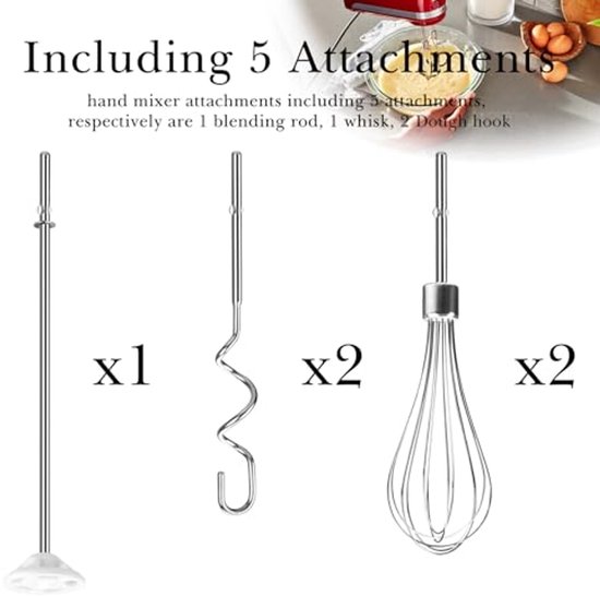 Accessoires voor Handmixers - Set van 5 Roestvrijstalen Hulpstukken voor Koken en Bakken — afbeelding 3