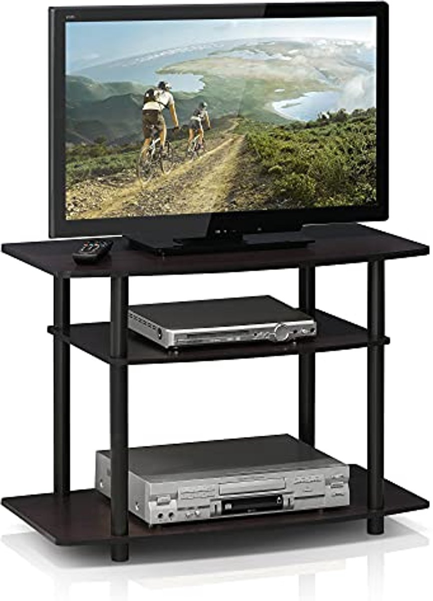3-Tier Entertainment Center Stand voor TV - Ruimtebesparende TV Unit in Donker Walnoot