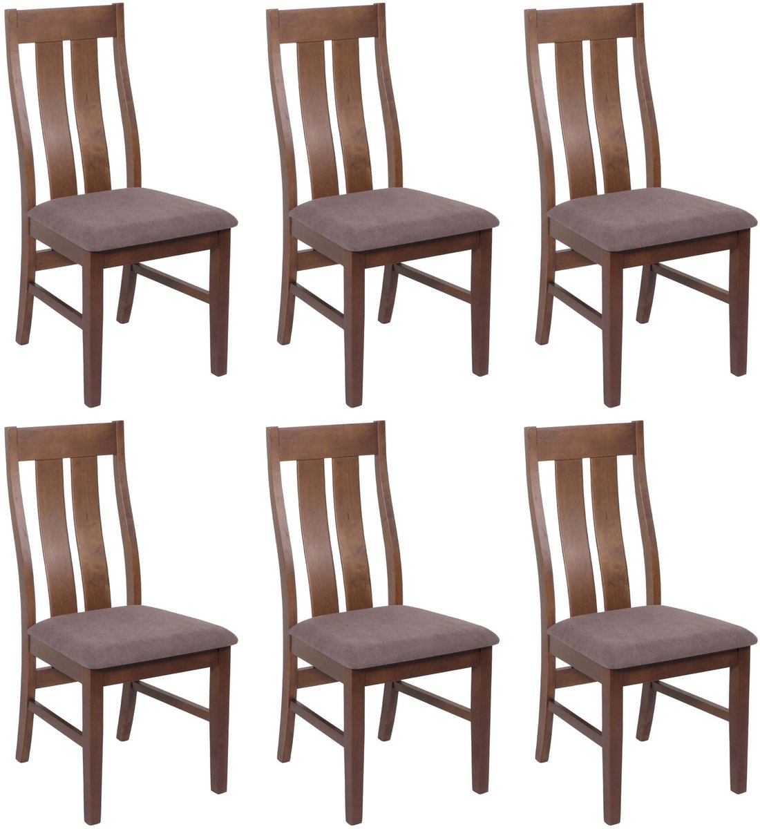 Set van 6 eetkamerstoelen MCW-M58, keukenstoel, stoel met rugleuning, stof/textiel, massief hout ~ donker frame, taupe