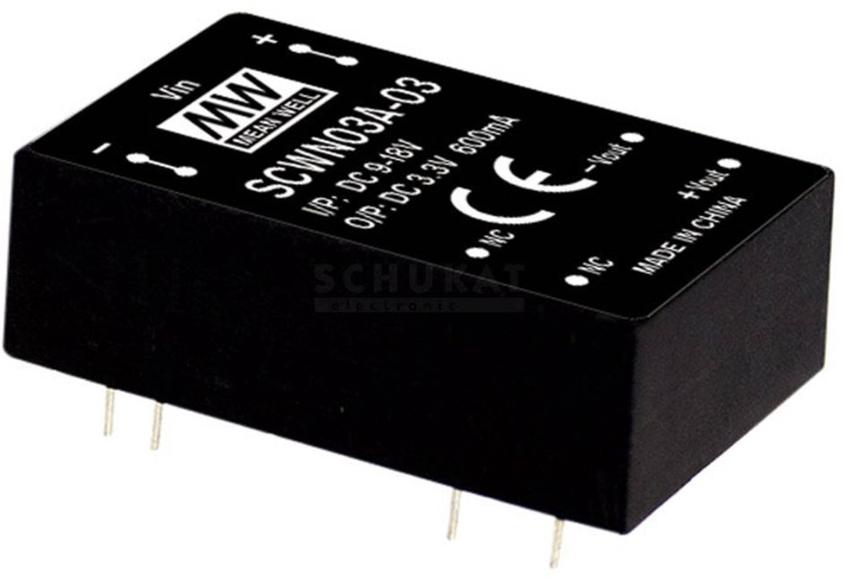 MEAN WELL SCWN03B-03 DC/DC-convertermodule 600 mA 3 W Aantal uitgangen: 1 x Inhoud 1 stuk(s)