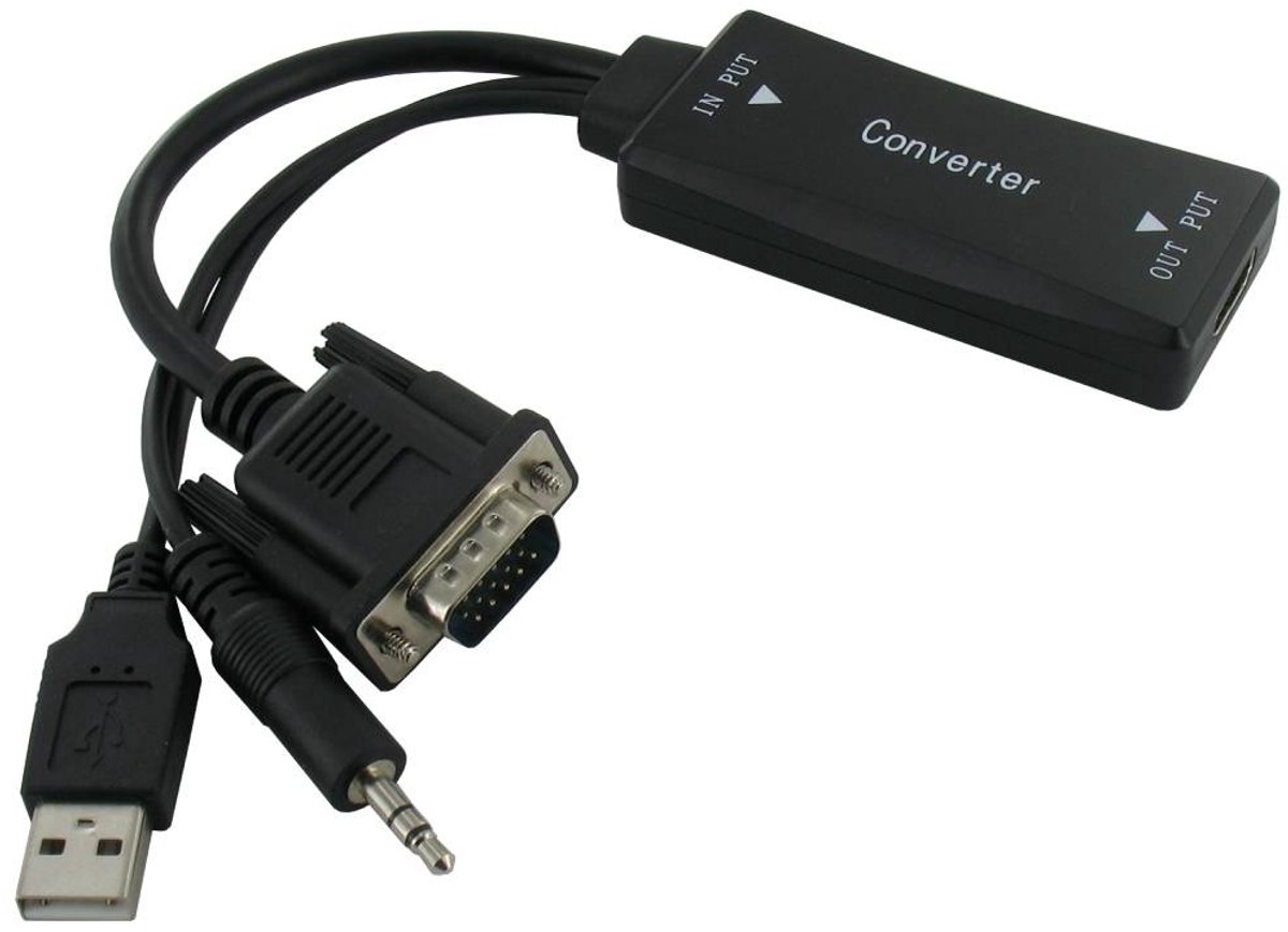 VGA + 3,5mm Jack naar HDMI adapter met HDCP / zwart - 0,15 meter