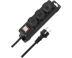 Stekkerdoos met schakelaar IP44 3-voudig zwart 2m H07RN-F 3G1,5
