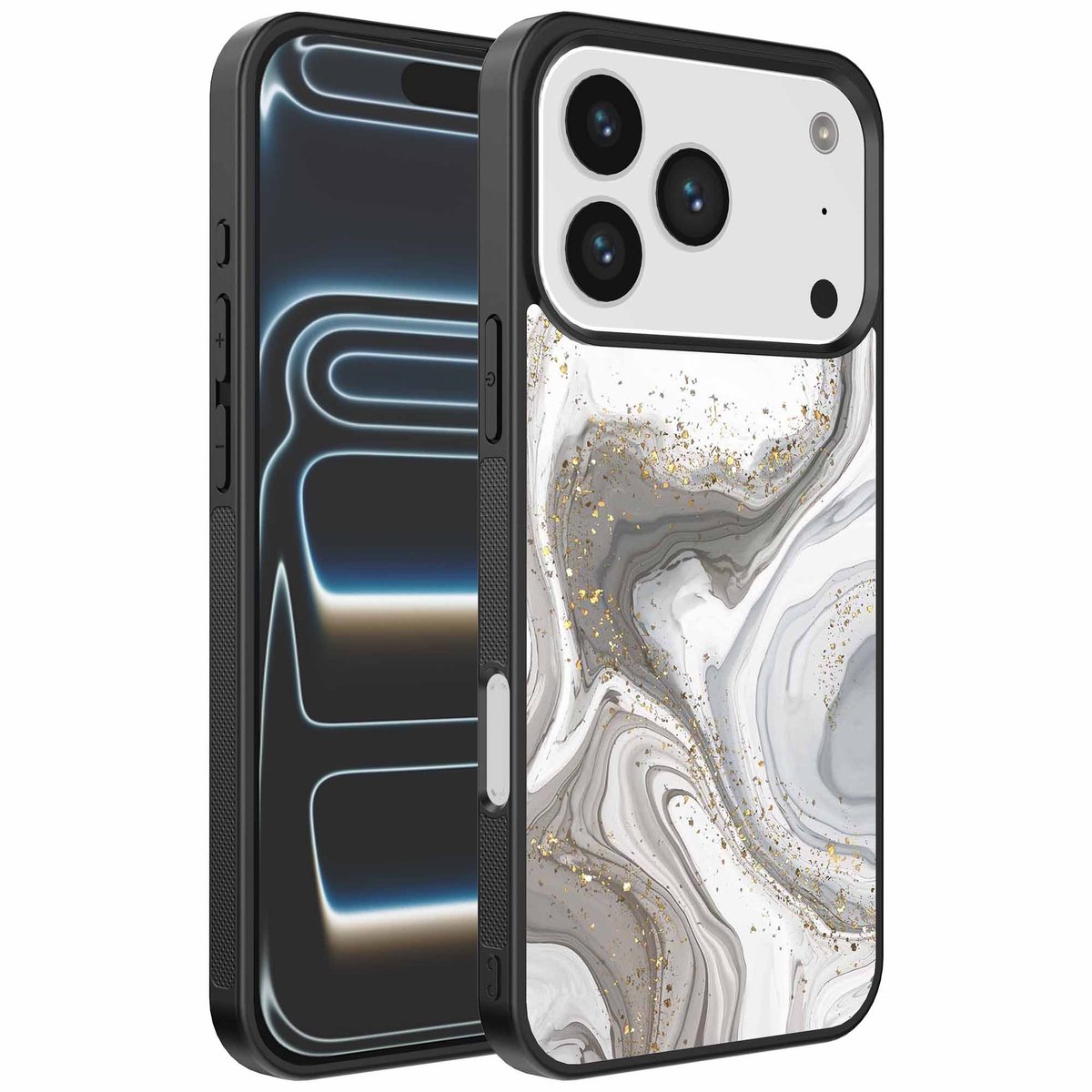 Geschikt voor iPhone 17 Pro Telefoonhoesje met marmer opdruk - TPU backcover case marble design - Zilver - Smartphonica geschikt voor iPhone 17 Pro
