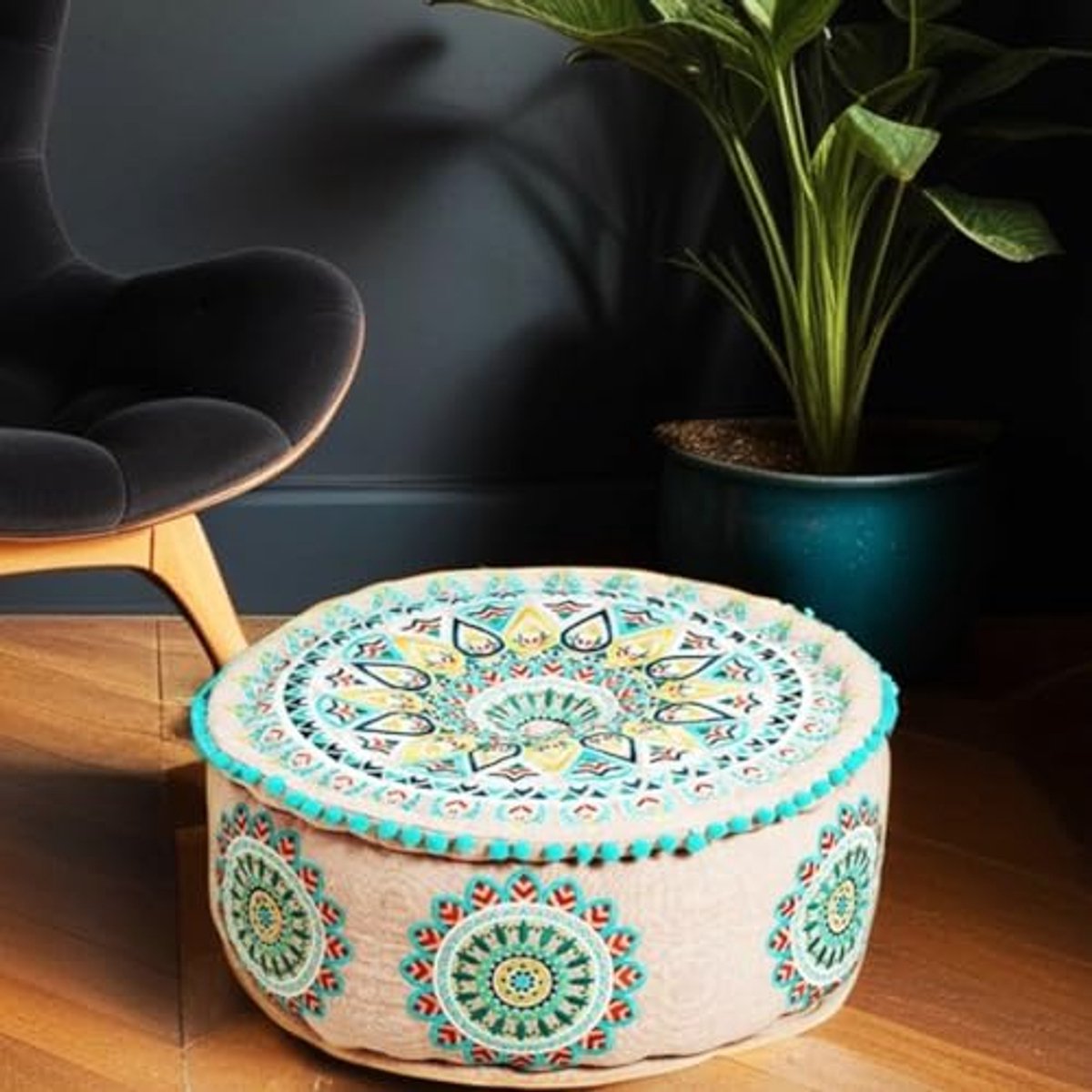 Ronde Poef van Katoen - Boho Decoratief Zitkussen en Vloerkussen - Ø 50 cm