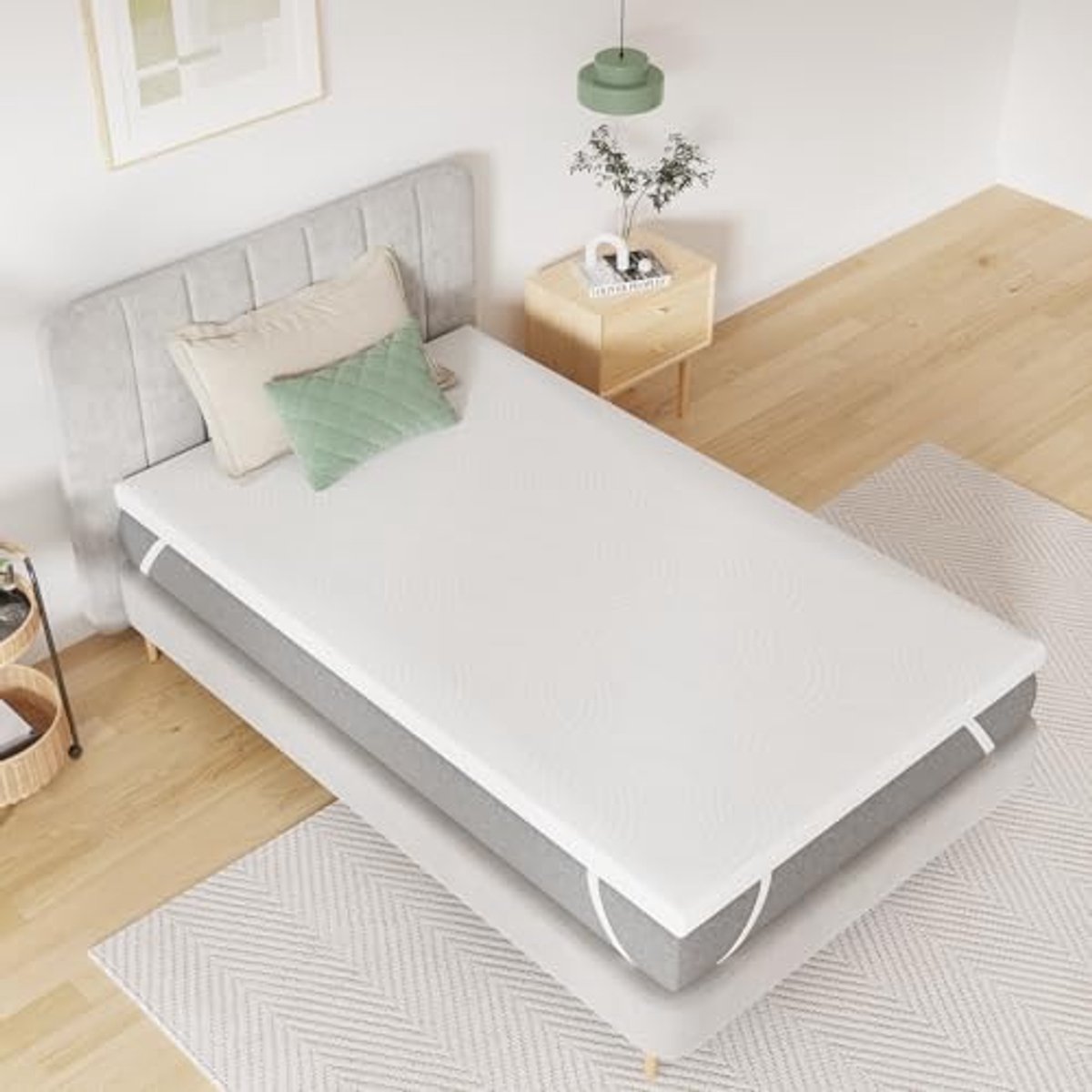 Matrasbeschermer 80 x 200 cm - Ademend en Absorberend, 5 cm Hoog Vezelschuim Matrastopper met Elastische Riemen
