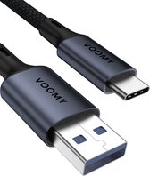 Voomy USB C Kabel - 2 Meter - USB-A naar USB-C Oplaadkabel - Fast Charge USB 3.0 - 5Gbps - Geschikt voor Smartphone & Tablet - Gevlochten Nylon - Space Grey