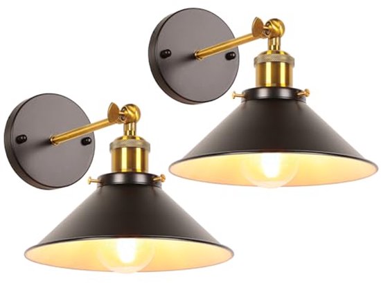 iDEGU 2 stuks wandlamp Industriële vintage wandlamp plafondlamp Edison-stijl metalen retro lamp met 180° draaiing E27 fitting lamp voor woonkamer keuken gang, 22 cm lampenkap (roest