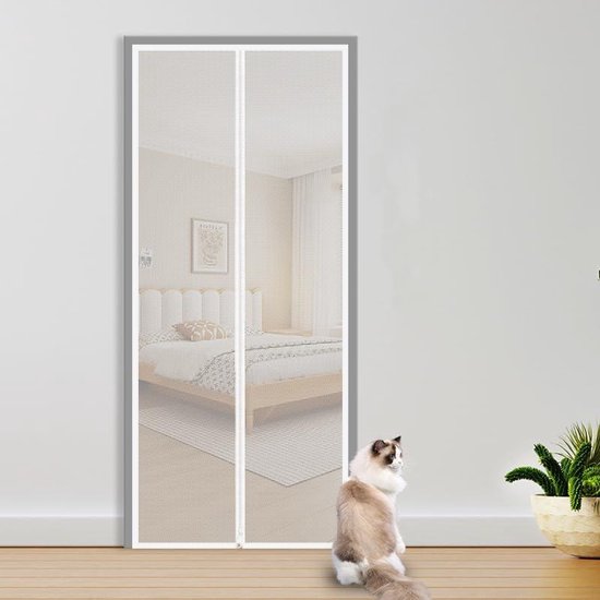 Filet pour chat avec fermeture éclair pour balcon, protection des animaux domestiques, empêche les évasions, barrière pour chat, clôture de porte pour maison, 90 x 210 cm, blanc.
