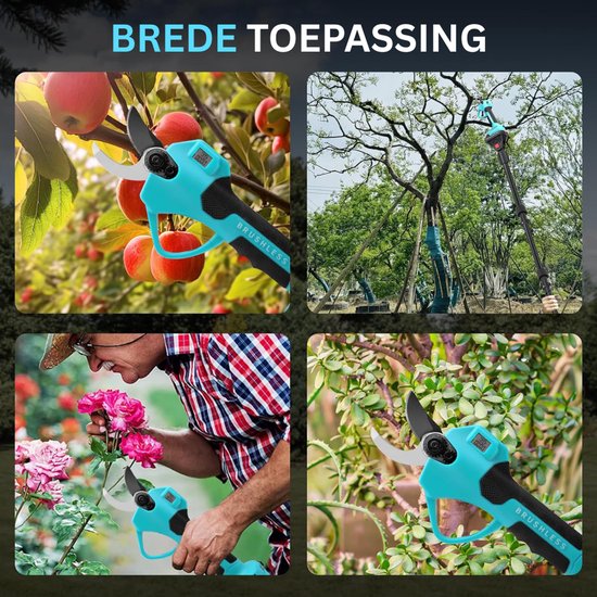 White-Label® Telescopische Snoeischaar - Mini Kettingzaag - Heggenschaar - Takkenschaar - Takkenzaag - Elektrische Snoeizaag met Accu - Zwart en Turquoise van White-Label® — afbeelding 4