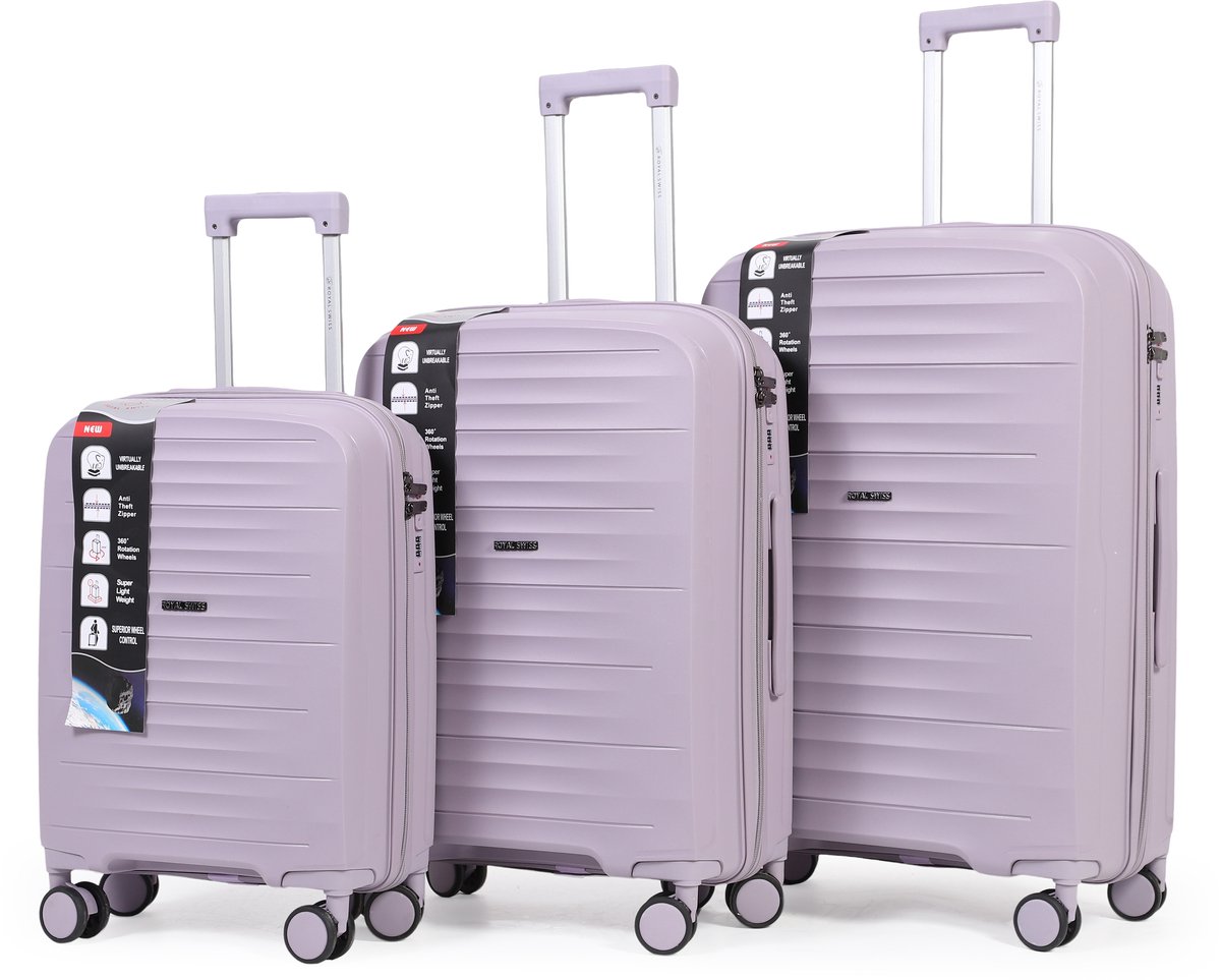 Royal Swiss® Kofferset 3-delig – Sterk & Lichtgewicht ABS – TSA-slot – 360° 4 Wielen – Lavendel Reisbagage