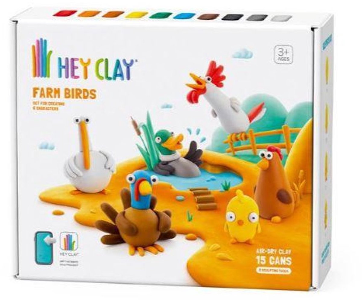 Hey Clay Boerderij Vogels Set van 15 potjes