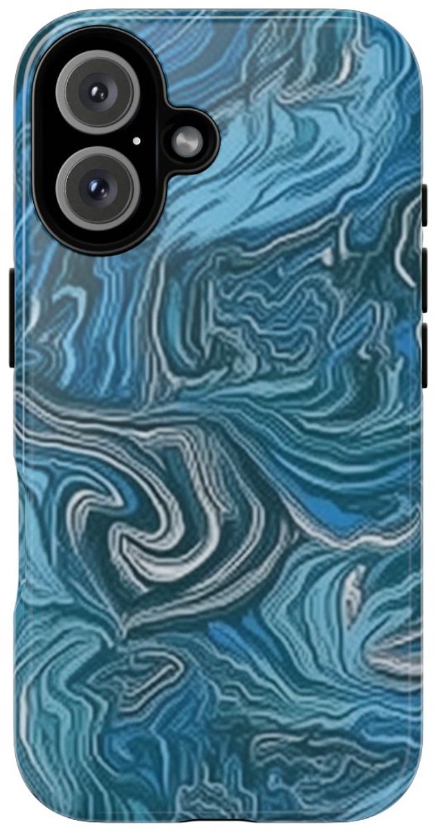 Blauw Suminagashi Marmerpatroon – Telefoonhoesje Geschikt voor iPhone 16