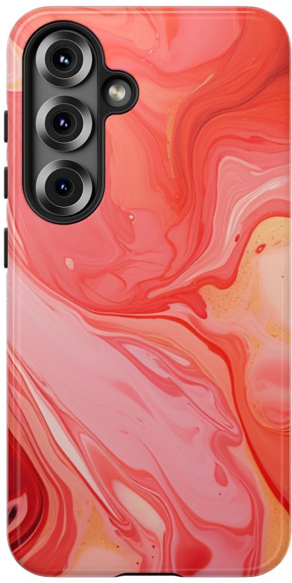Koraalrode Abstracte Krullen – Telefoonhoesje Geschikt voor Samsung Galaxy S25