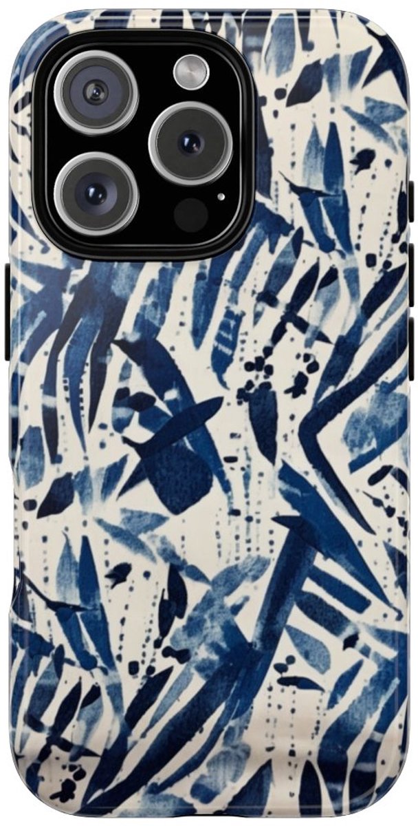 Blauw Abstract Penseelstrepenpatroon – Telefoonhoesje Geschikt voor iPhone 16 Pro
