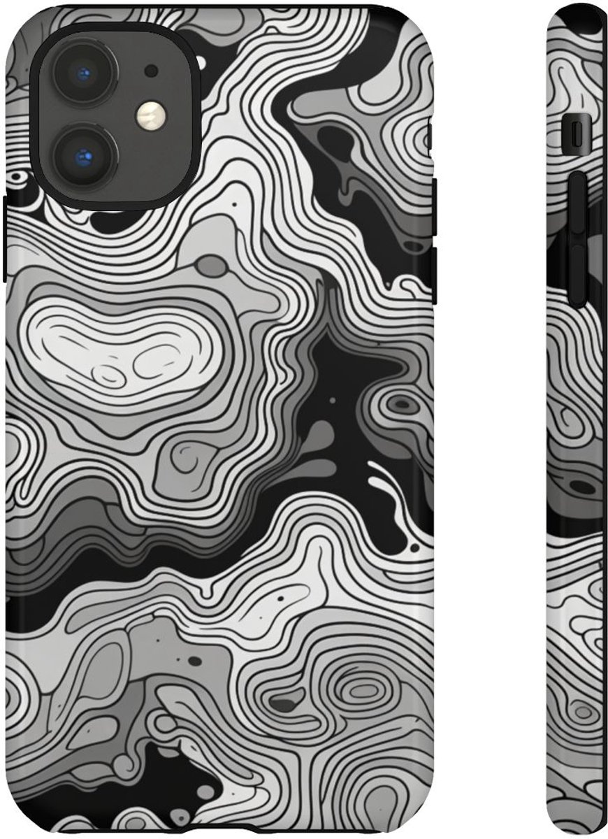 Monochroom Topografisch Patroon – Telefoonhoesje Geschikt voor iPhone 11
