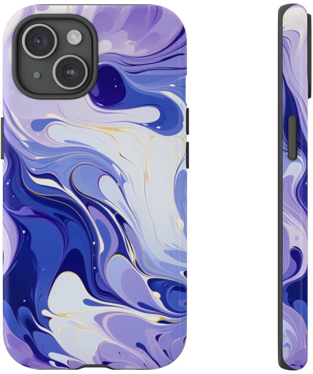 Lavendel en Indigo Gemarmerd Abstract – Telefoonhoesje Geschikt voor iPhone 15