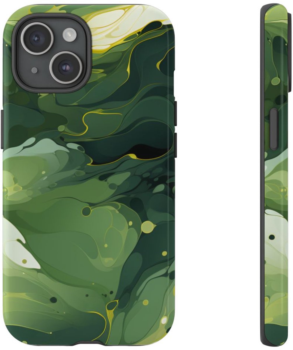 Groene Suminagashi Marmer Abstract – Telefoonhoesje Geschikt voor iPhone 15