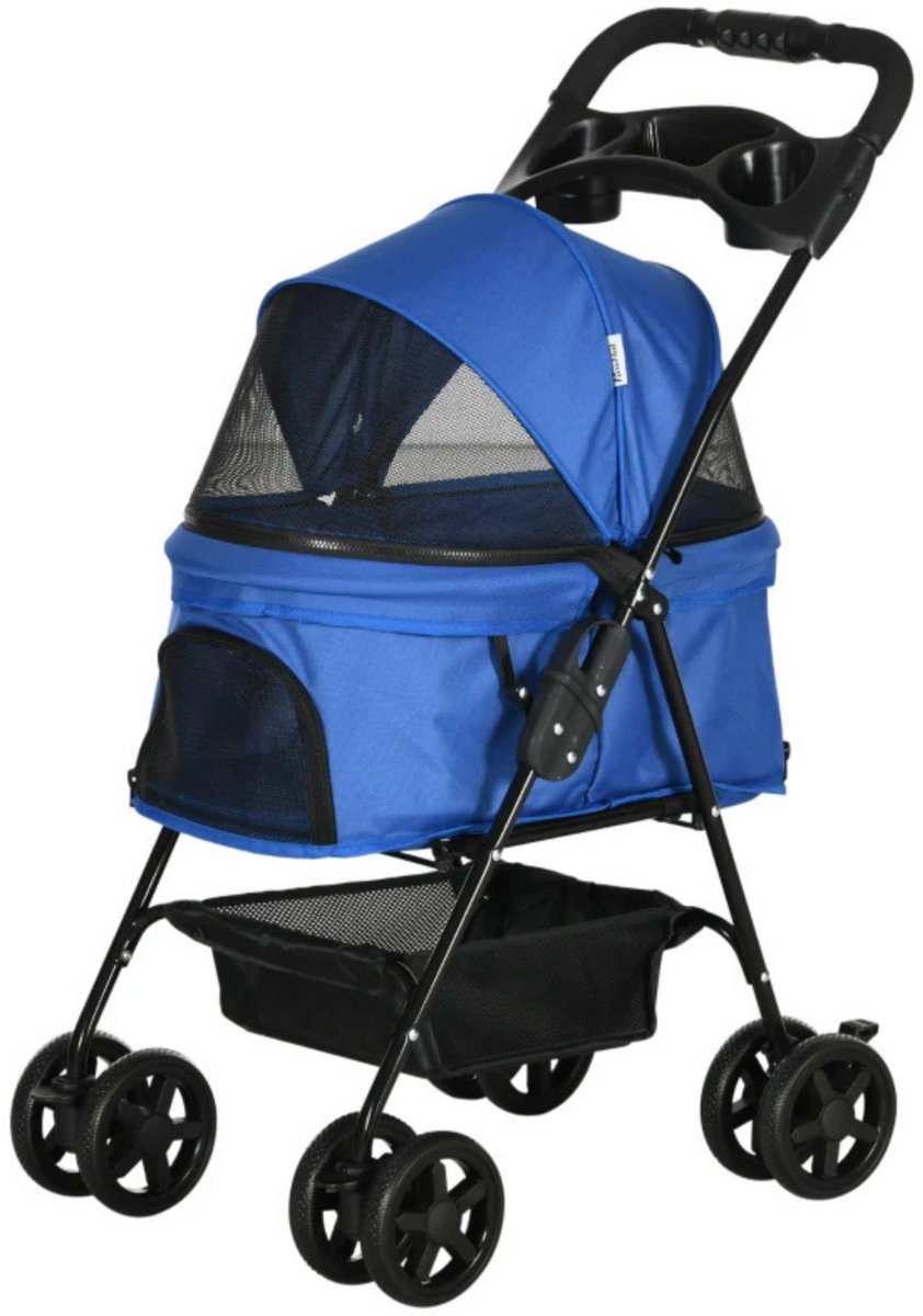 Hondenbuggy - Vervoer hond - Opvouwbaar - Parkeerrem - Opbergruimte - 67 x 45 x 96 cm - Blauw