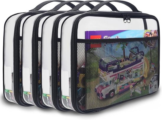 Foto: 4 pack pvc blokken met ritssluiting speelgoed klei bordspel opslag organizer koffer naamlabel handmatige zak zwart groot 