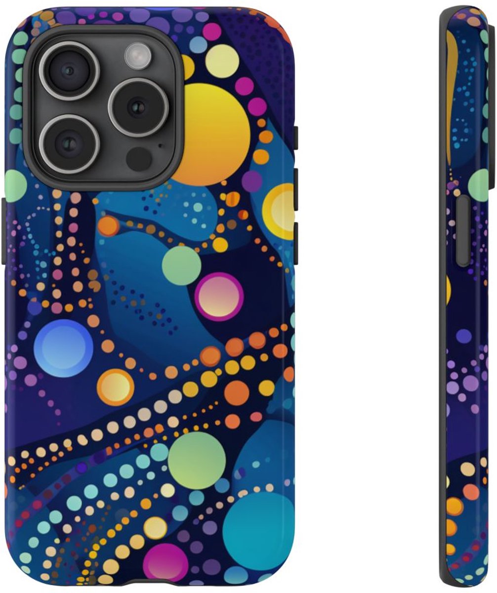 Kleurrijk Abstract Stippenpatroon – Telefoonhoesje Geschikt voor iPhone 15 Pro