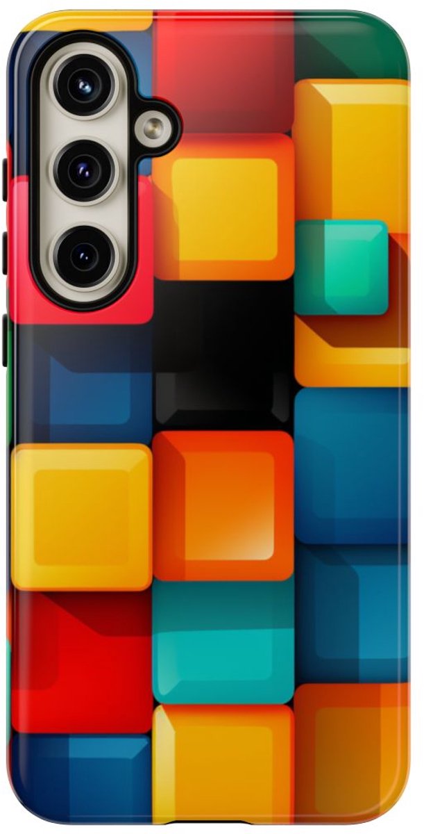 Kleurrijk 3D Vierkantenpatroon – Telefoonhoesje Geschikt voor Samsung Galaxy S24 Plus