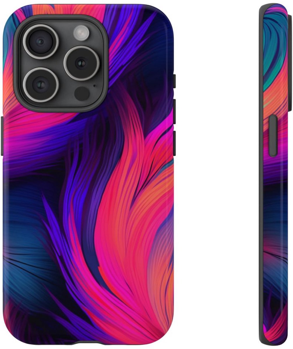 Levendige Neon Abstracte Stroom – Telefoonhoesje Geschikt voor iPhone 15 Pro