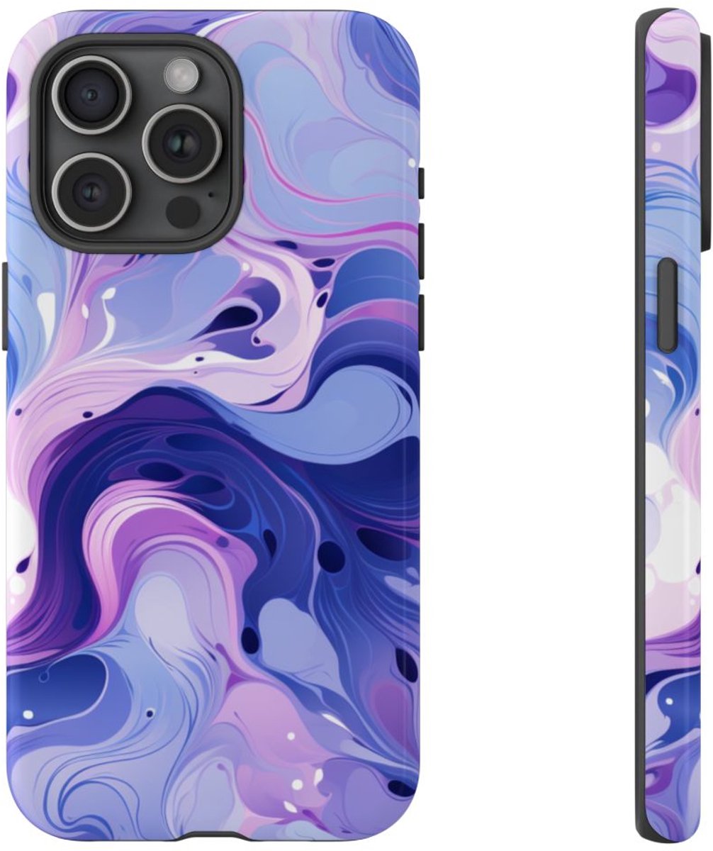 Paarse en Blauwe Abstracte Krullen – Telefoonhoesje Geschikt voor iPhone 15 Pro Max