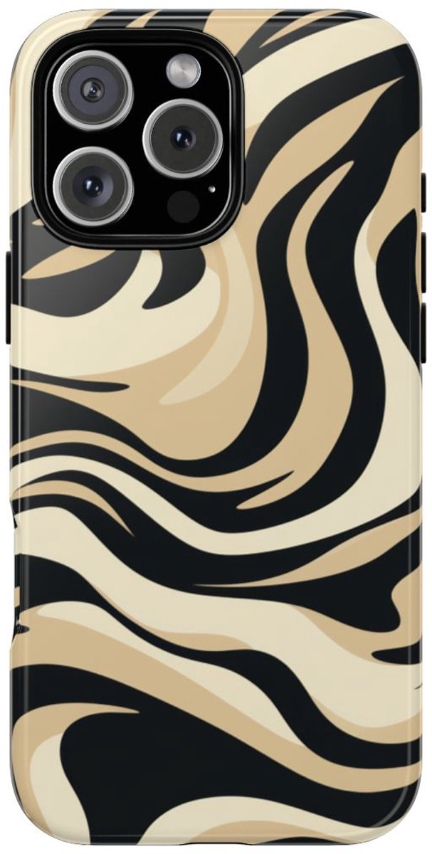 Beige en Zwart Zebrapatroon – Telefoonhoesje Geschikt voor iPhone 16 Pro Max