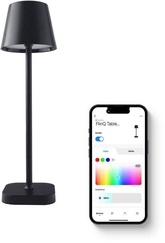 FlinQ Smart Tafellamp Lume - Oplaadbaar en met Touch Bediening - Voor Slaapkamer en Woonkamer - Draadloze Lamp ook als Schemerlamp - Dimbaar en Ideaal voor Nachtkastje - Industrieel - Zwart